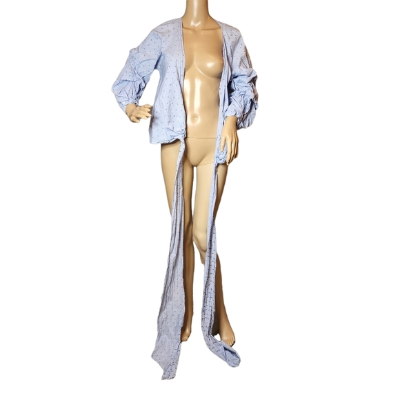 Zara Blue Swiss dot striped long sleeve wrap blouse.  Size medium - Picture 4 of 13